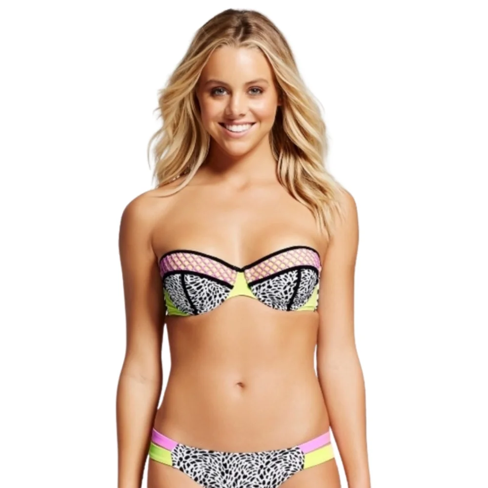 SHADE & SHORE Vacay Pink Yellow Animal Print 2PC Bikini 36D & Large  NWT